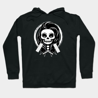 Female Decorator Skull and Paint Roller White Logo Hoodie